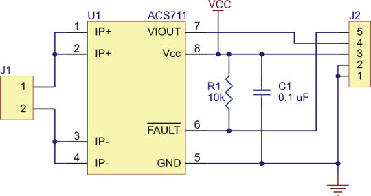 acs711ex akım sensörü - current sensor carrier -15.5 to +15.5 a - pl-2452 devre şeması